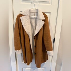 SHEIN Tan Teddy Jacket with Cream Sherpa Lining